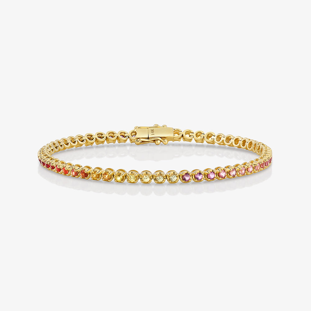 Pink Sapphire and Diamond Ombre Tennis Bracelet in Yellow Gold