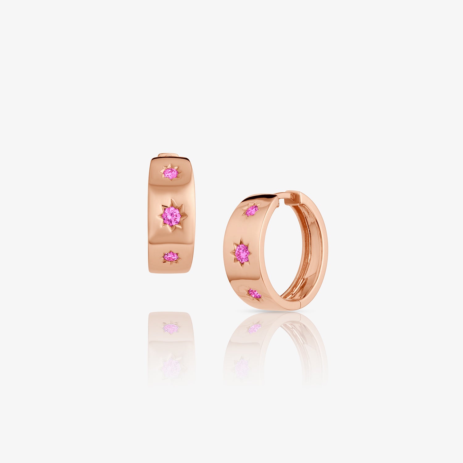 Triple Star Pink Sapphire Hoops