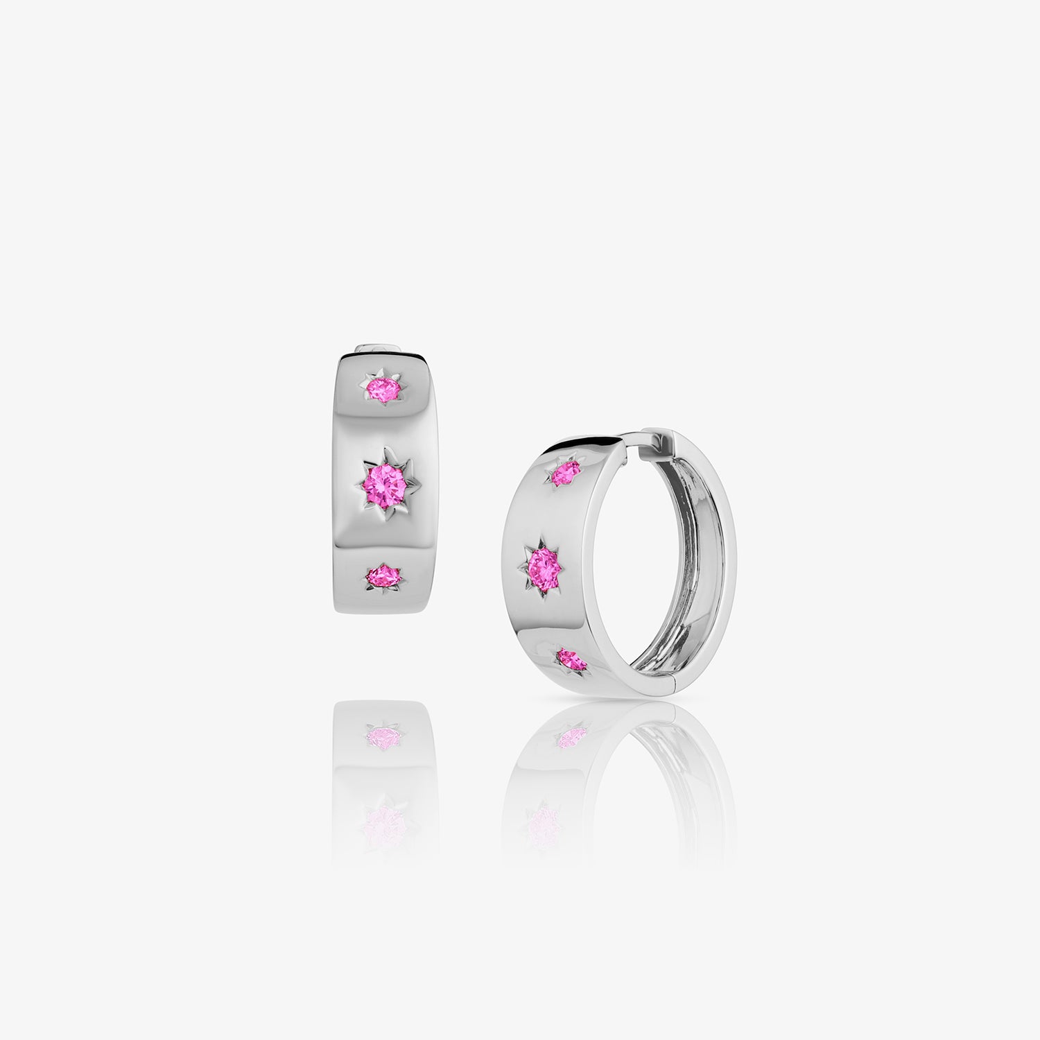 Triple Star Pink Sapphire Hoops