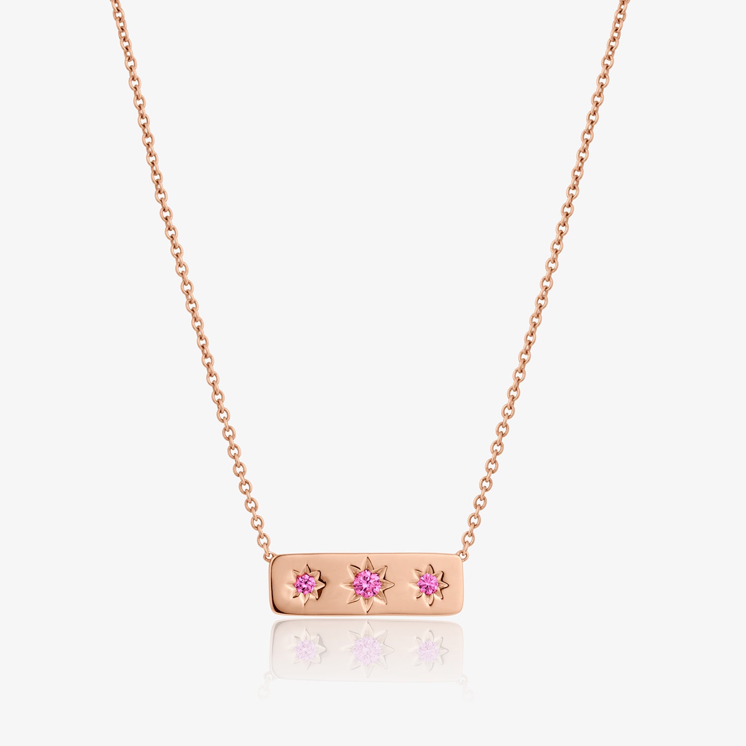 Triple Star Pink Sapphire Bar Necklace