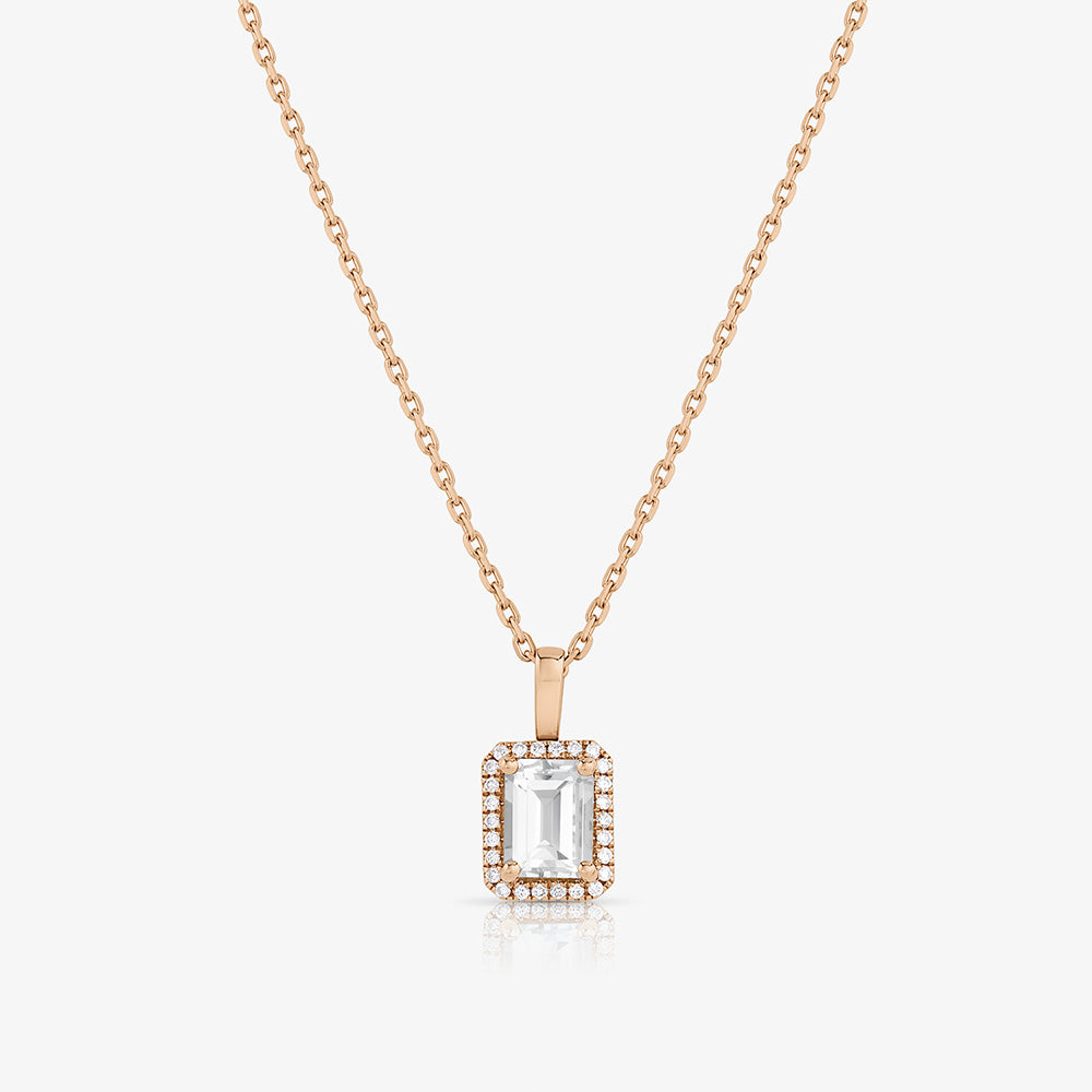 Emerald Cut White Topaz Pendant Necklace